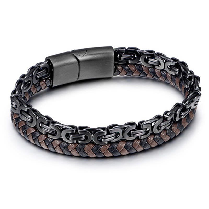 Buddha Stones Bracelet d'équilibre en cuir tressé double tour à maillons et chaînette - image 1