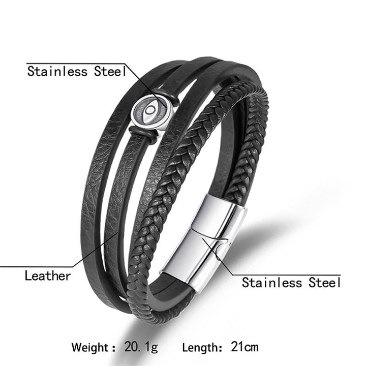 Buddha Stones Bracelet d'équilibre en cuir tressé multicouche avec œil maléfique - image 2