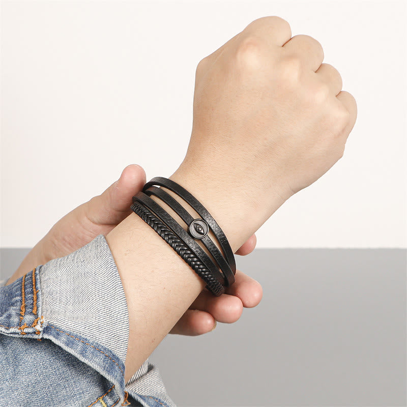 Buddha Stones Bracelet d'équilibre en cuir tressé multicouche avec œil maléfique - image 8