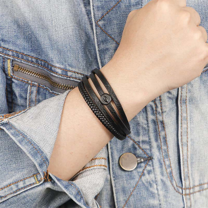 Buddha Stones Bracelet d'équilibre en cuir tressé multicouche avec œil maléfique - image 9