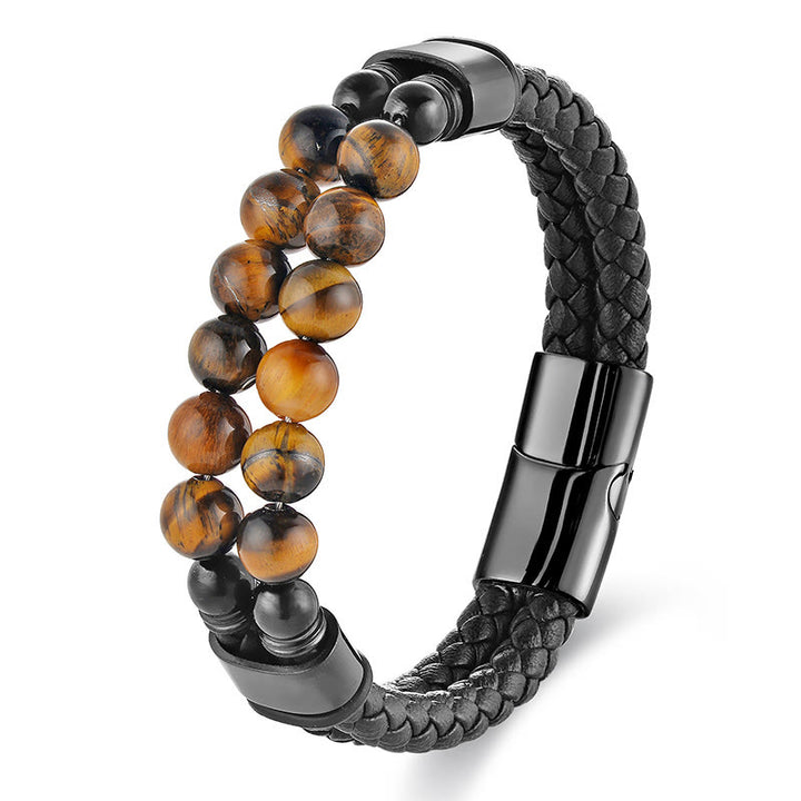 Buddha Stones Bracelet de protection en cuir tressé double tour œil de tigre - image 4