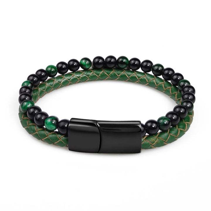 Buddha Stones Bracelet de résistance en cuir tressé double tour œil de tigre vert - image 4