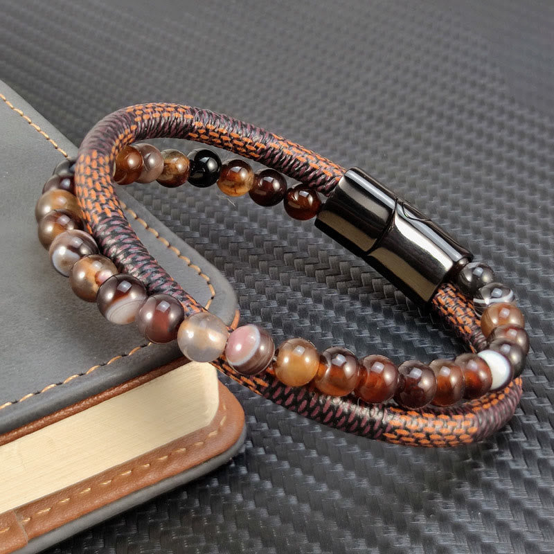 Buddha Stones Bracelet de succès en cuir tressé double tour Sardonyx - image 1
