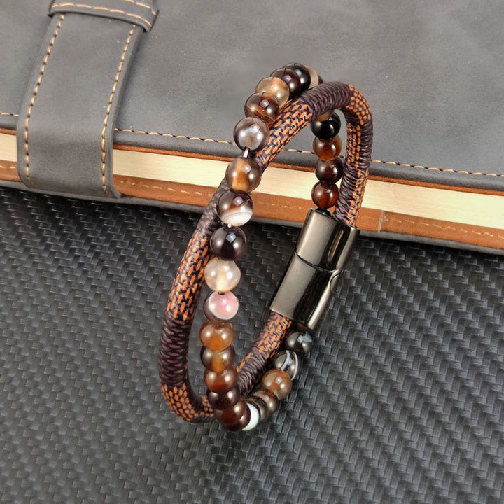 Buddha Stones Bracelet de succès en cuir tressé double tour Sardonyx - Cuir de sardonyx (Tour de poignet : 19 cm) - image 0