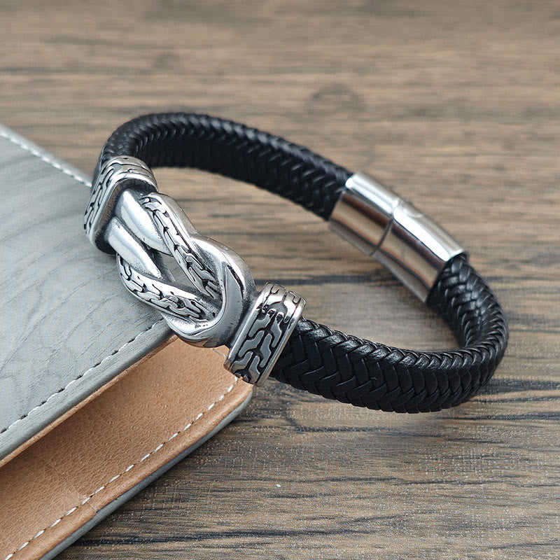 Buddha Stones Bracelet d'équilibre en cuir tressé avec motif de nœud - image 1