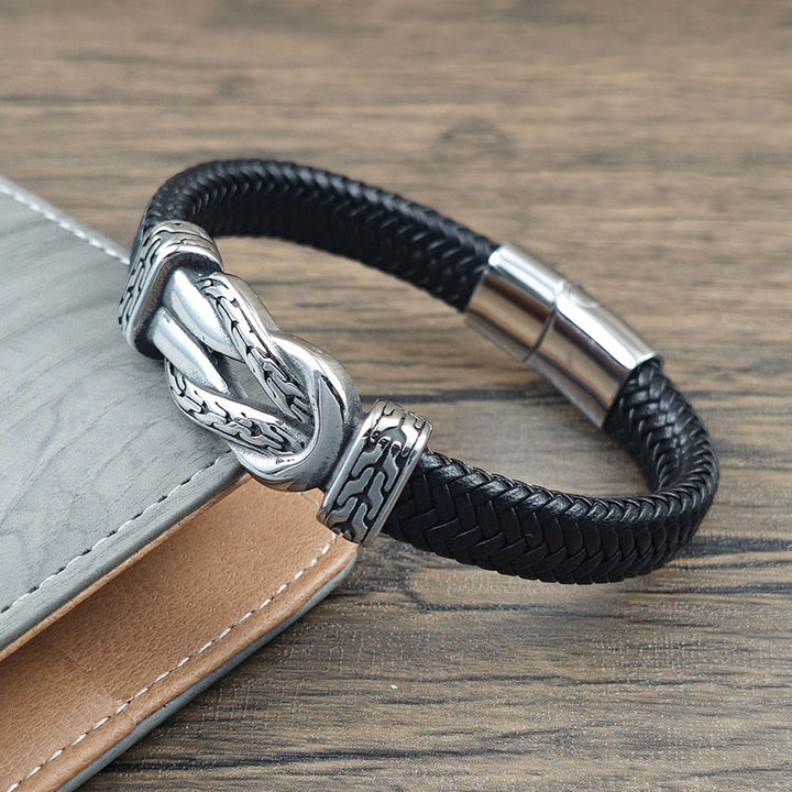 Buddha Stones Bracelet d'équilibre en cuir tressé avec motif de nœud - image 1