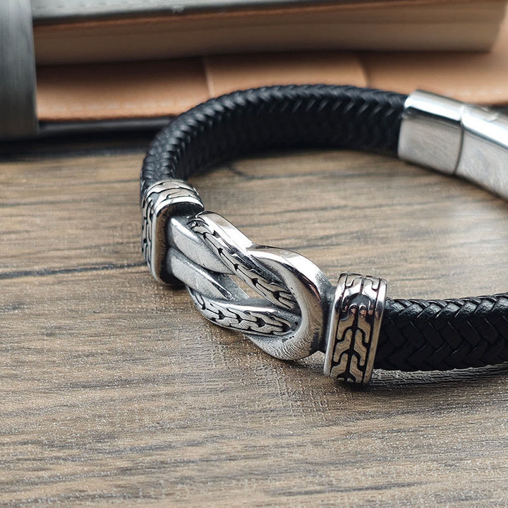 Buddha Stones Bracelet d'équilibre en cuir tressé avec motif de nœud - image 2
