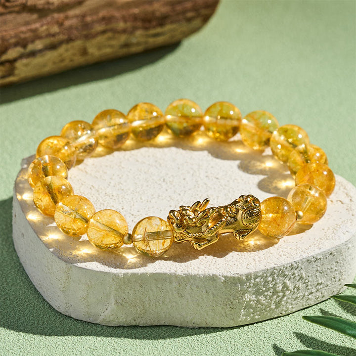 Buddha Stones Bracelet de protection et de prospérité PiXiu en citrine naturelle - Citrine (Tour de poignet 14-16 cm) - image 0