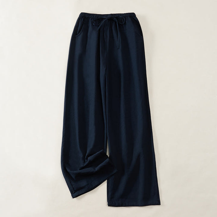 Buddha Stones Pantalon large pour femme avec cordon de serrage et poches, coupe simple - Marine - US6，UK/AU10，EU38 (XL) - image 0