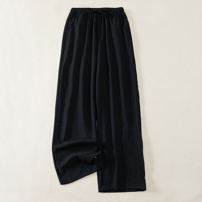 Buddha Stones Pantalon large pour femme avec cordon de serrage et poches, coupe simple - Noir - US6，UK/AU10，EU38 (XL) - image 6
