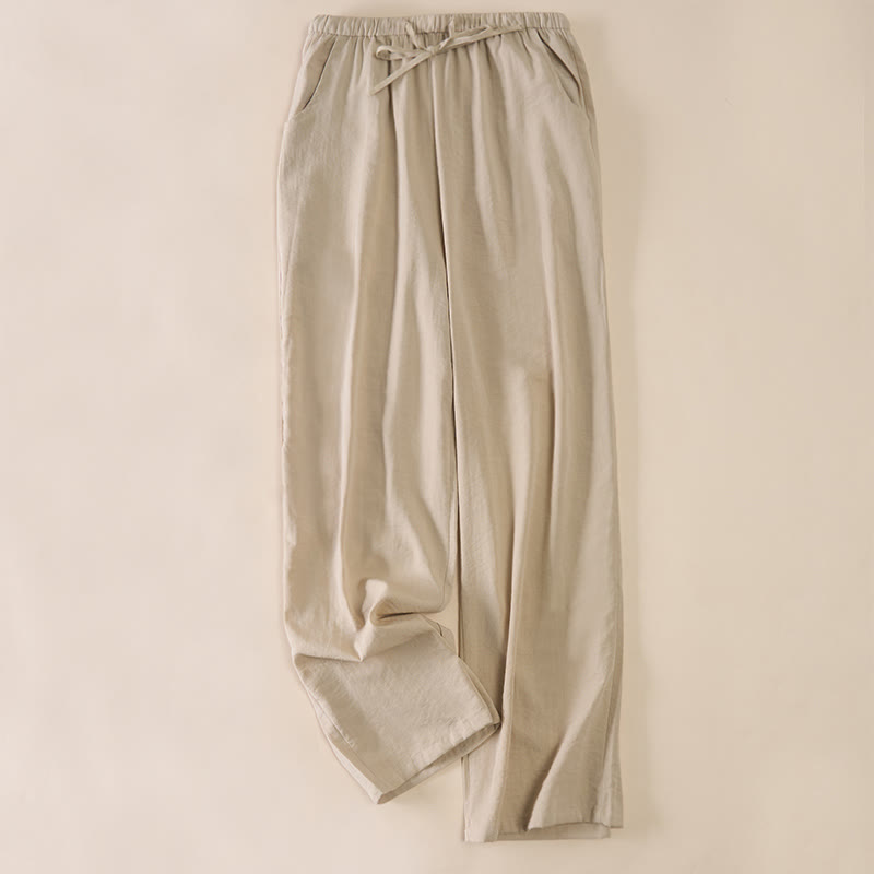 Buddha Stones Pantalon large pour femme avec cordon de serrage et poches, coupe simple - Beige - US6，UK/AU10，EU38 (XL) - image 13