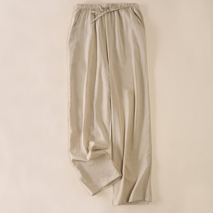 Buddha Stones Pantalon large pour femme avec cordon de serrage et poches, coupe simple - Beige - US6，UK/AU10，EU38 (XL) - image 13