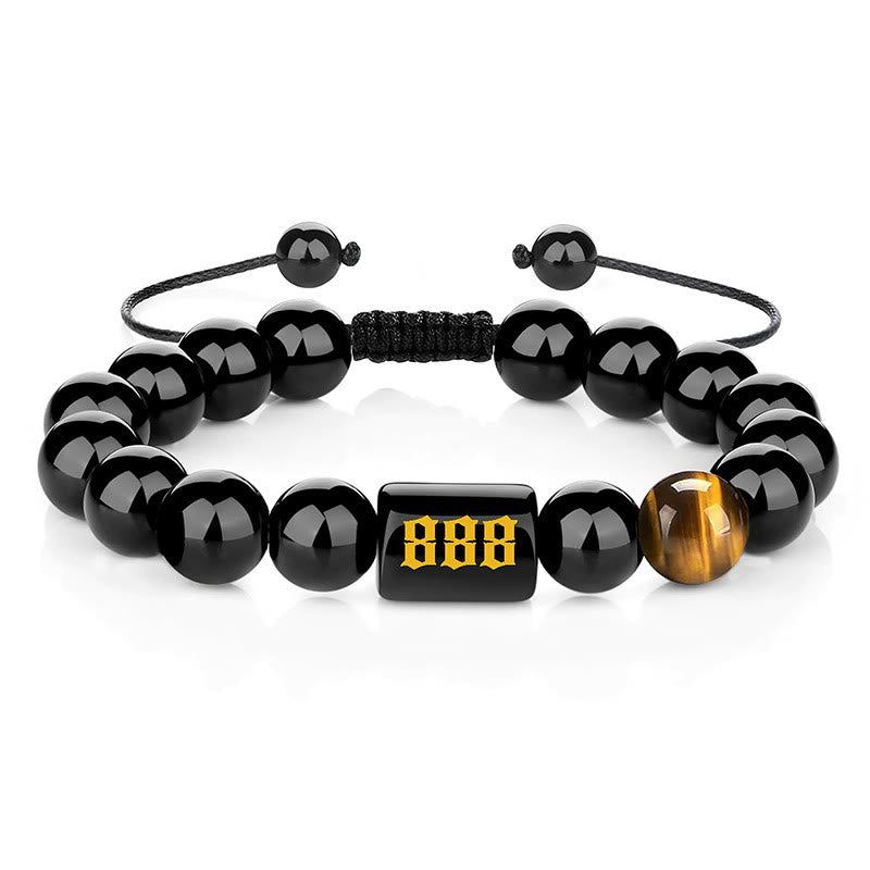 Buddha Stones Bracelet en œil de tigre en obsidienne noire naturelle avec numéro d'ange, symbole de force et d'accomplissement - 888 (Tour de poignet 15-19 cm) - image 29