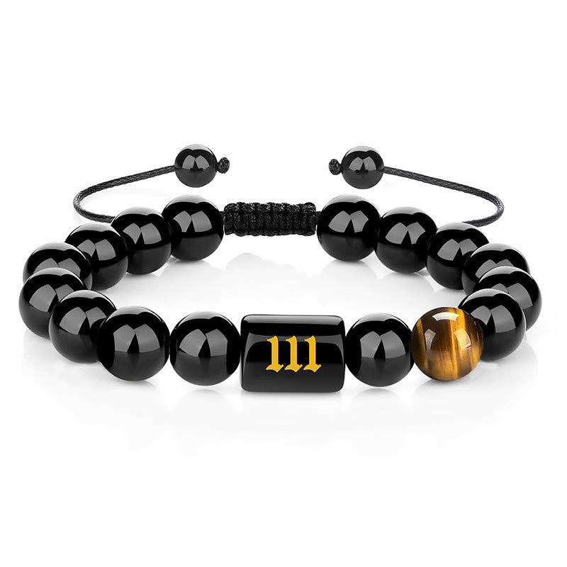 Buddha Stones Bracelet en œil de tigre en obsidienne noire naturelle avec numéro d'ange, symbole de force et d'accomplissement - 111 (Tour de poignet 15-19 cm) - image 10