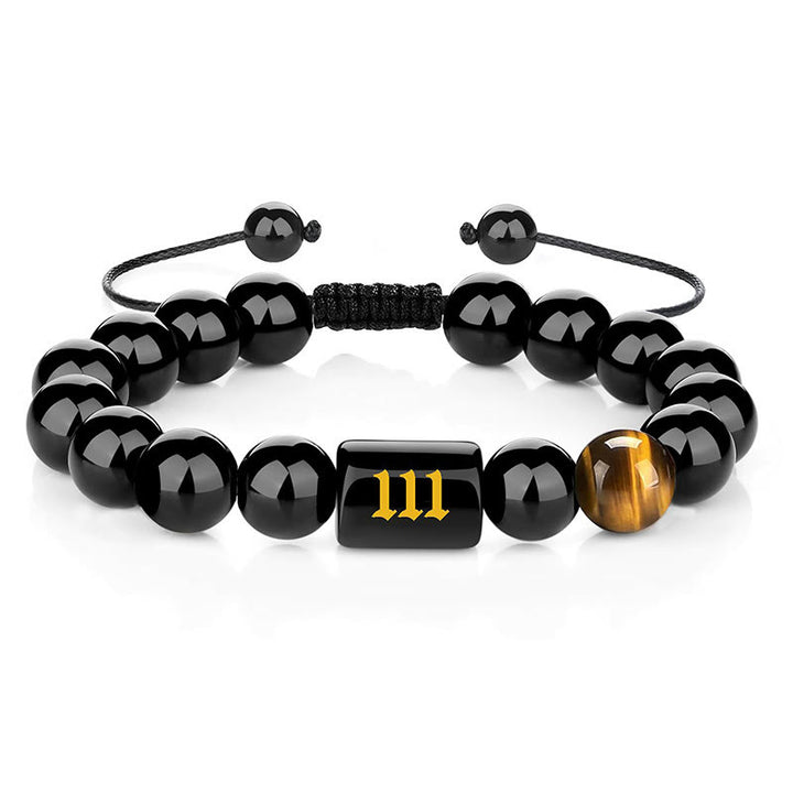 Buddha Stones Bracelet en œil de tigre en obsidienne noire naturelle avec numéro d'ange, symbole de force et d'accomplissement - 111 (Tour de poignet 15-19 cm) - image 10