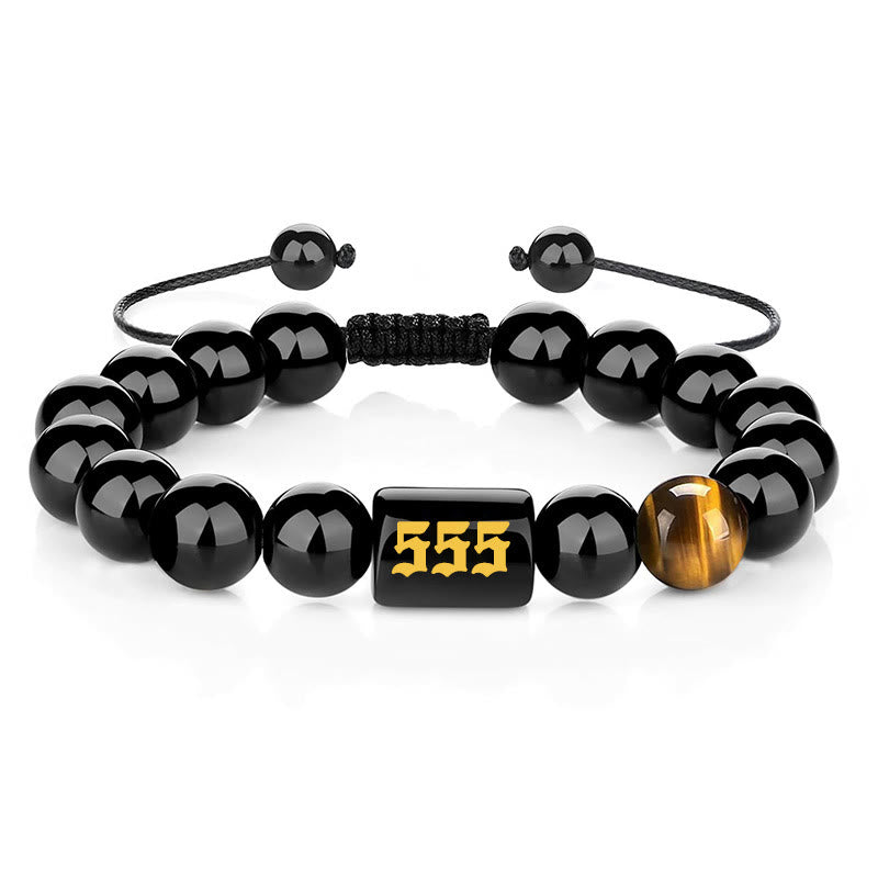 Buddha Stones Bracelet en œil de tigre en obsidienne noire naturelle avec numéro d'ange, symbole de force et d'accomplissement - 555 (Tour de poignet 15-19 cm) - image 20