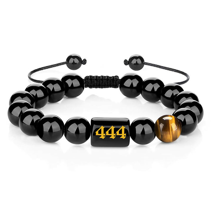 Buddha Stones Bracelet en œil de tigre en obsidienne noire naturelle avec numéro d'ange, symbole de force et d'accomplissement - 444 (Tour de poignet 15-19 cm) - image 18