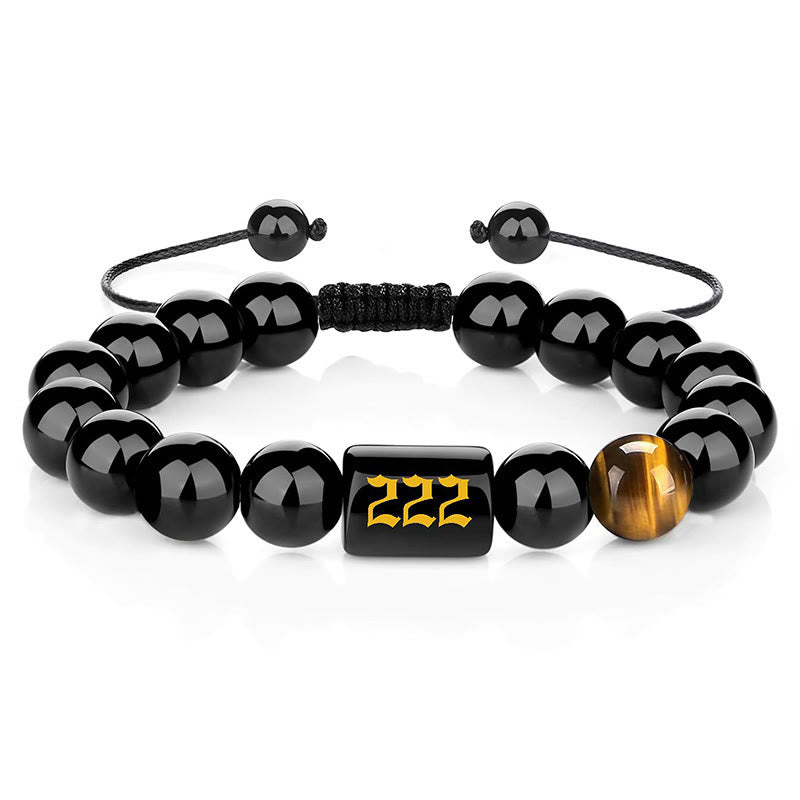 Buddha Stones Bracelet en œil de tigre en obsidienne noire naturelle avec numéro d'ange, symbole de force et d'accomplissement - 222 (Tour de poignet 15-19 cm) - image 14