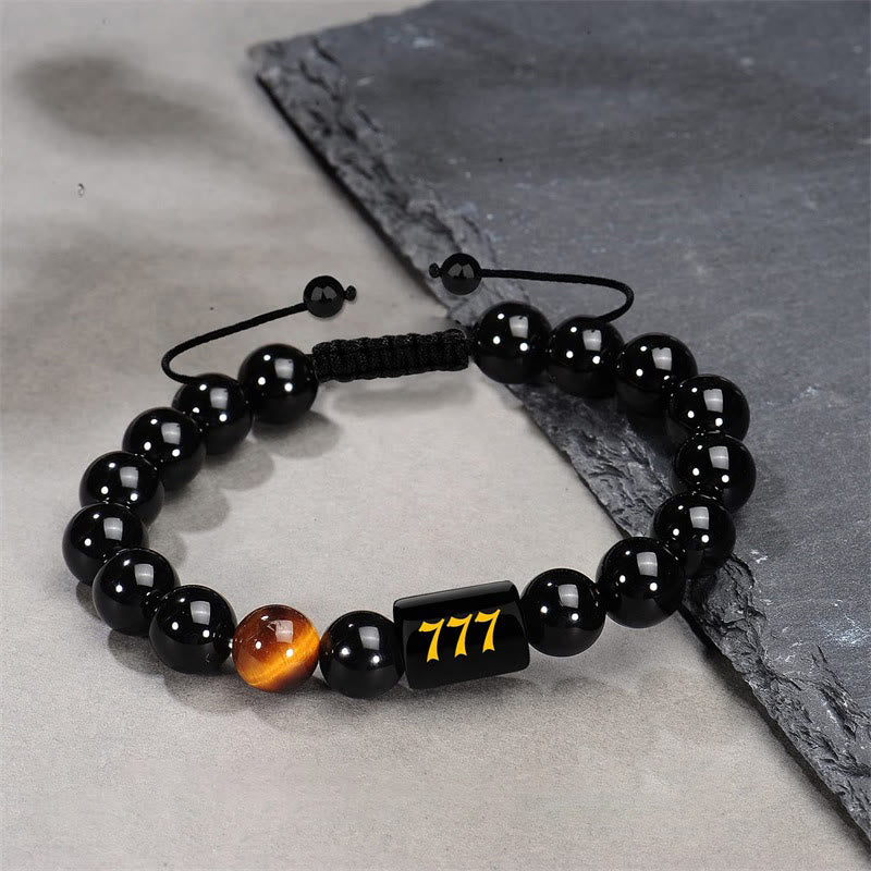 Buddha Stones Bracelet en œil de tigre en obsidienne noire naturelle avec numéro d'ange, symbole de force et d'accomplissement - image 26