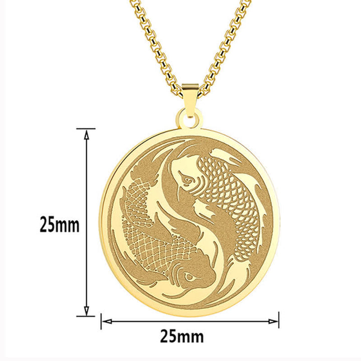 Buddha Stones Collier pendentif double carpe koï en acier inoxydable, symbole de réussite - image 3