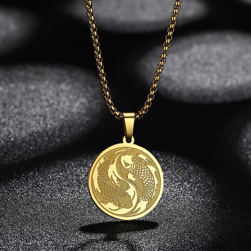 Buddha Stones Collier pendentif double carpe koï en acier inoxydable, symbole de réussite - image 1