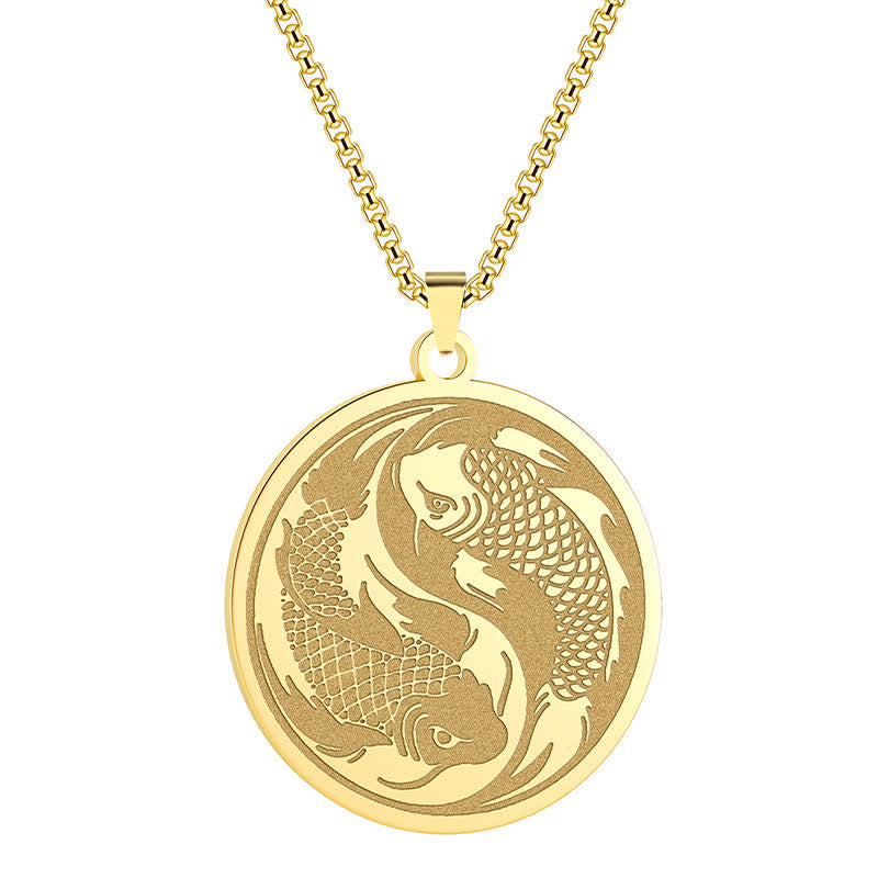 Buddha Stones Collier pendentif double carpe koï en acier inoxydable, symbole de réussite - image 2