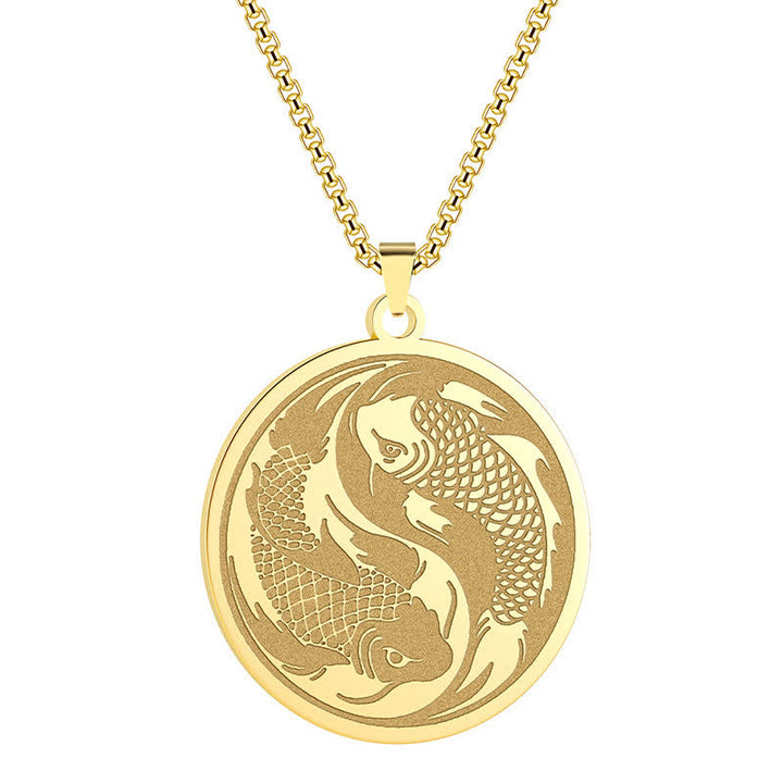 Buddha Stones Collier pendentif double carpe koï en acier inoxydable, symbole de réussite - image 2