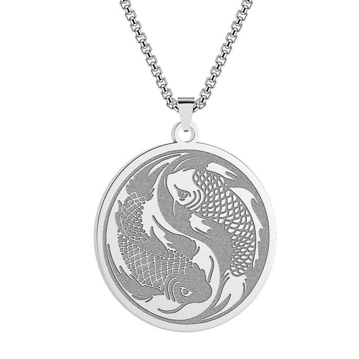 Buddha Stones Collier pendentif double carpe koï en acier inoxydable, symbole de réussite - Argent (Diamètre : environ 2,5 cm) - image 7