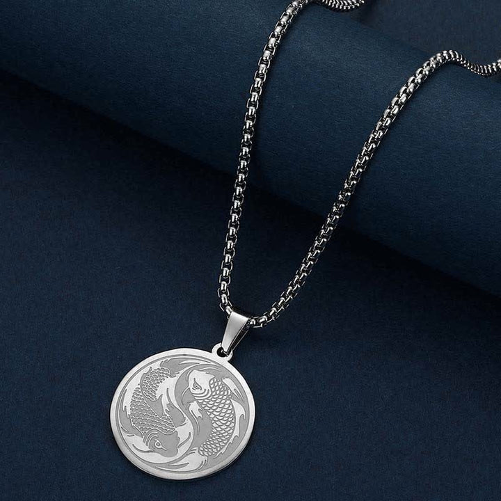 Buddha Stones Collier pendentif double carpe koï en acier inoxydable, symbole de réussite - image 5