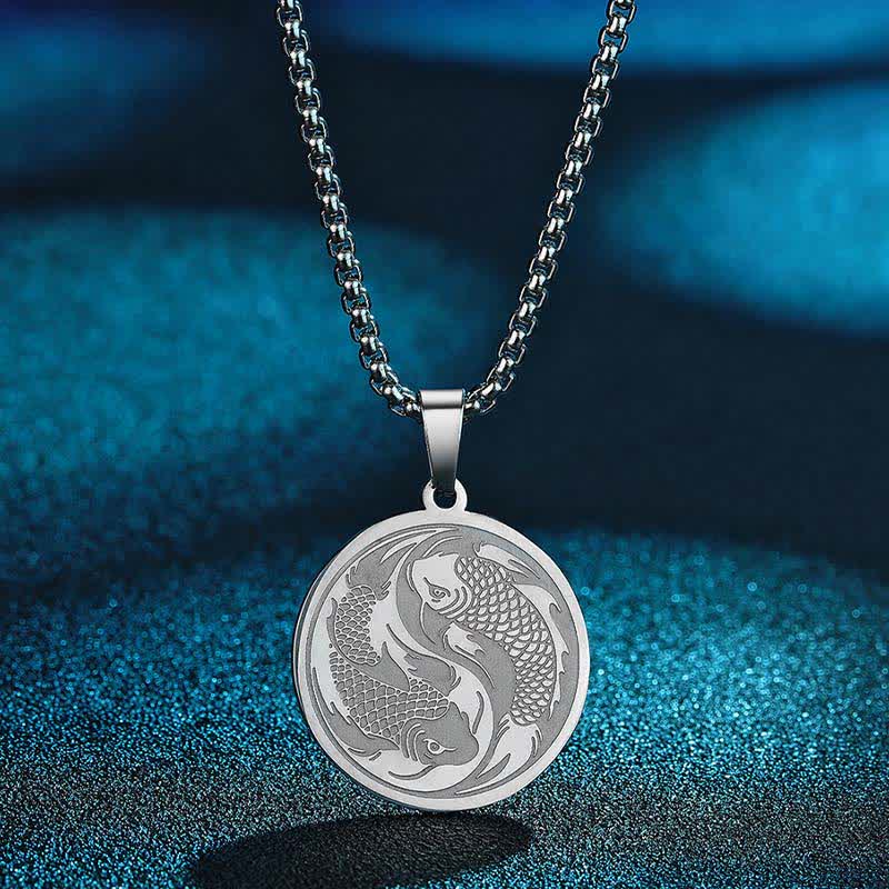 Buddha Stones Collier pendentif double carpe koï en acier inoxydable, symbole de réussite - image 6