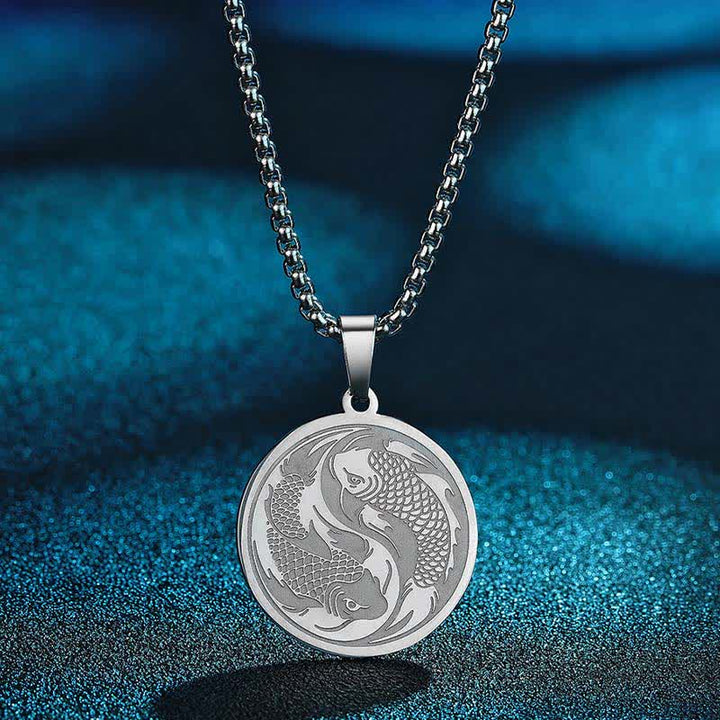 Buddha Stones Collier pendentif double carpe koï en acier inoxydable, symbole de réussite - image 6