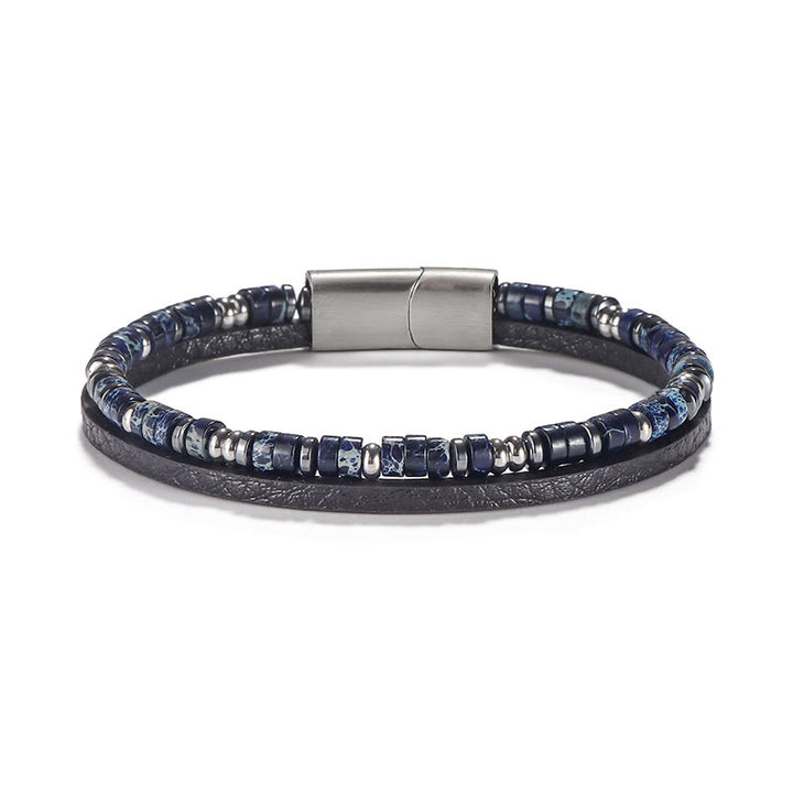 Buddha Stones Bracelet en cuir équilibré avec perles en œil de tigre et lapis-lazuli - Lapis-lazuli (Tour de poignet : 18-19 cm) - Perles rondelles Perles d'espacement rondes - image 3