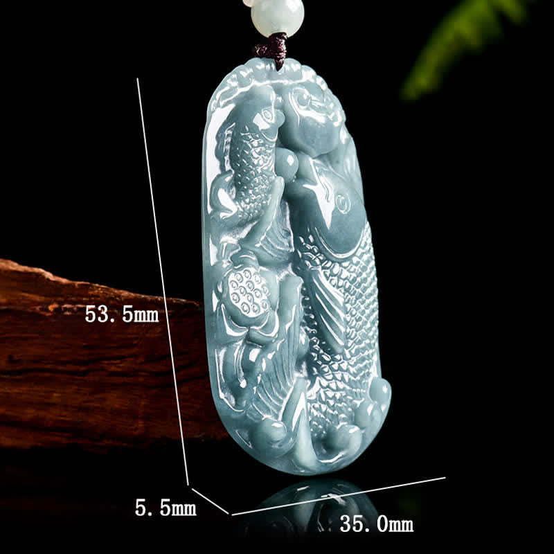 Buddha Stones Collier pendentif en jade naturel sculpté représentant deux carpes koï, symbole de prospérité. - image 7