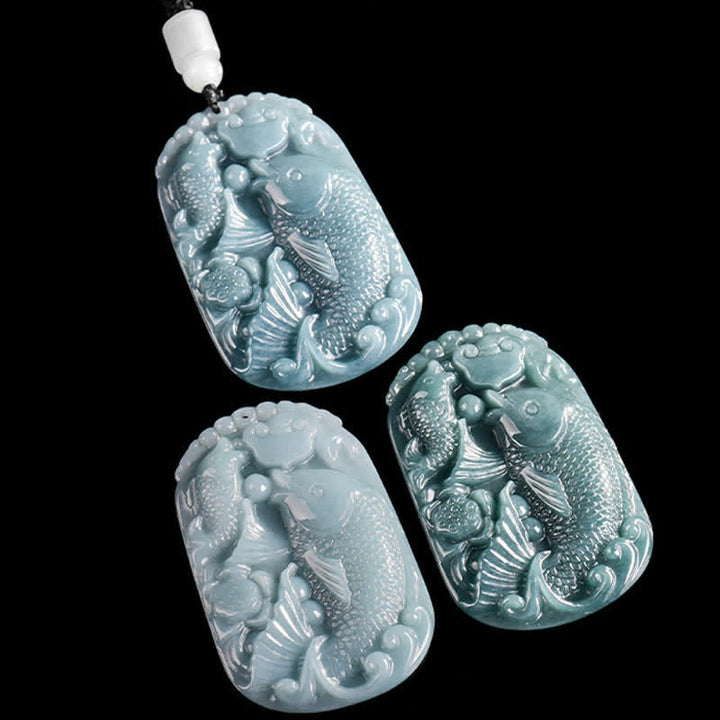 Buddha Stones Collier pendentif en jade naturel sculpté représentant deux carpes koï, symbole de prospérité. - image 9