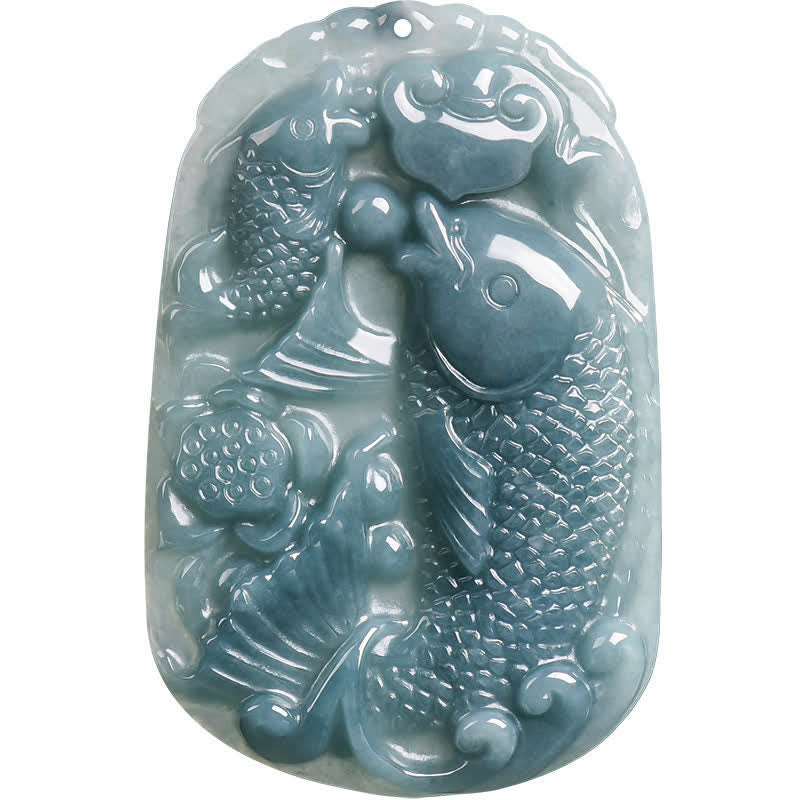 Buddha Stones Collier pendentif en jade naturel sculpté représentant deux carpes koï, symbole de prospérité. - image 10