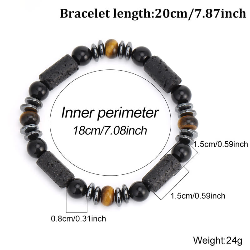 Buddha Stones Bracelet puissant en œil de tigre naturel, obsidienne, hématite et roche de lave. - image 10