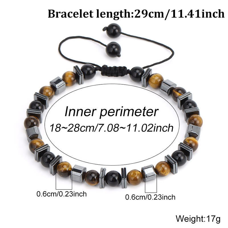 Buddha Stones Bracelet de soutien en œil de tigre naturel, obsidienne noire et hématite - image 9