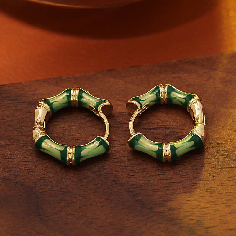 Buddha Stones Boucles d'oreilles créoles en cuivre avec motif bambou ruisselant et porte-bonheur - Cuivre (Richesse ♥ Chance) - image 0
