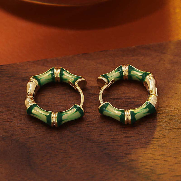 Buddha Stones Boucles d'oreilles créoles en cuivre avec motif bambou ruisselant et porte-bonheur - Cuivre (Richesse ♥ Chance) - image 0