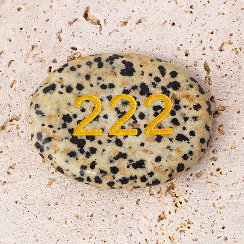Buddha Stones Pierre de méditation en cristal blanc, jaspe rouge, cristal rose, aventurine verte, chiffres angéliques - Numéro angélique 222 et jaspe dalmatien 4,5 x 3,5 x 0,7 cm - image 8