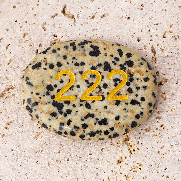Buddha Stones Pierre de méditation en cristal blanc, jaspe rouge, cristal rose, aventurine verte, chiffres angéliques - Numéro angélique 222 et jaspe dalmatien 4,5 x 3,5 x 0,7 cm - image 8