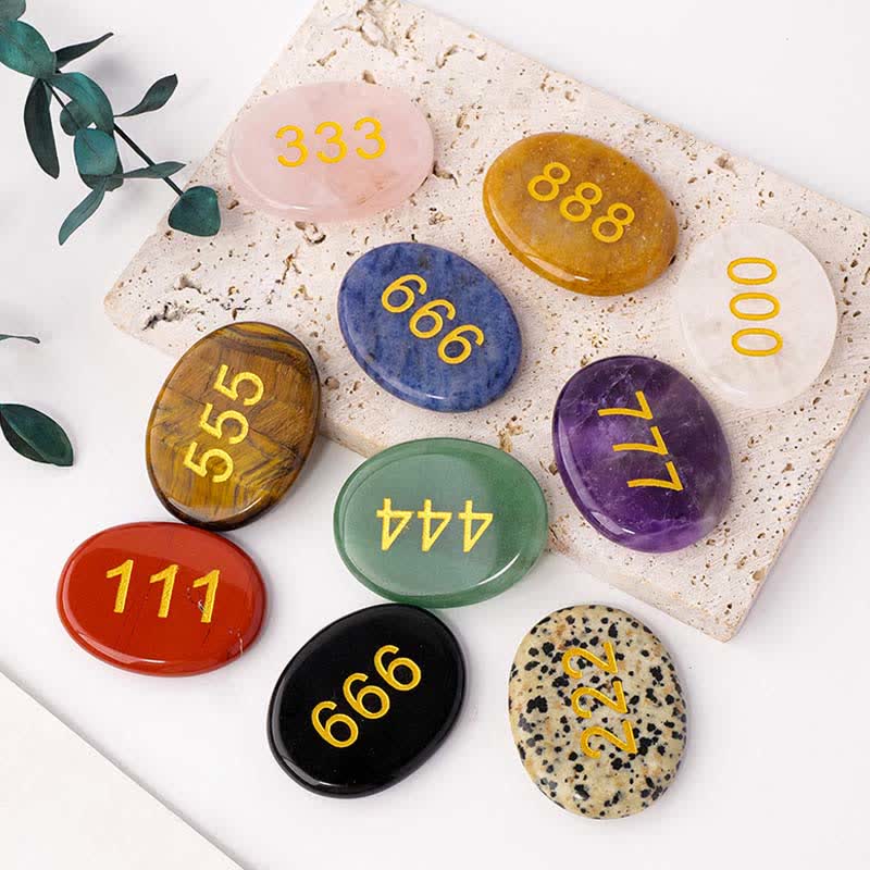 Buddha Stones Pierre de méditation en cristal blanc, jaspe rouge, cristal rose, aventurine verte, chiffres angéliques - image 32