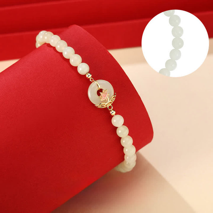 Buddha Stones Bracelet en argent sterling 925 Hetian avec boucle de boucle en jade blanc et symbole de lotus et perles d'harmonie - image 3