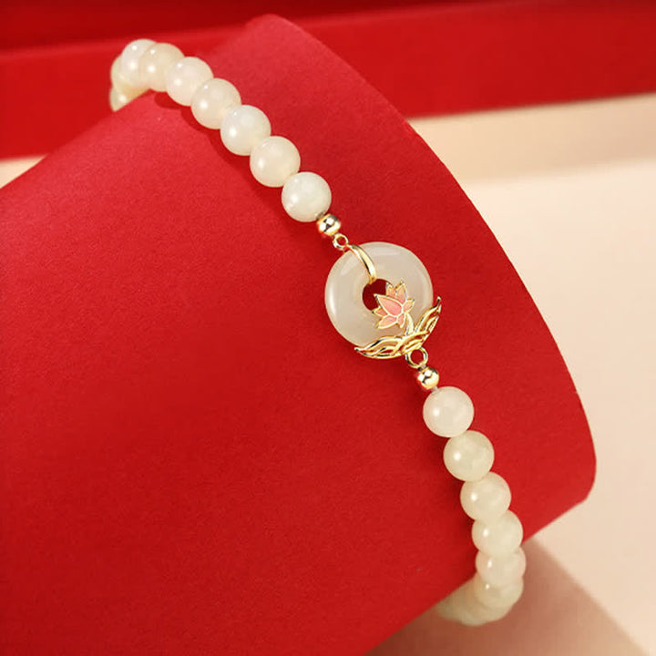 Buddha Stones Bracelet en argent sterling 925 Hetian avec boucle de boucle en jade blanc et symbole de lotus et perles d'harmonie - image 1