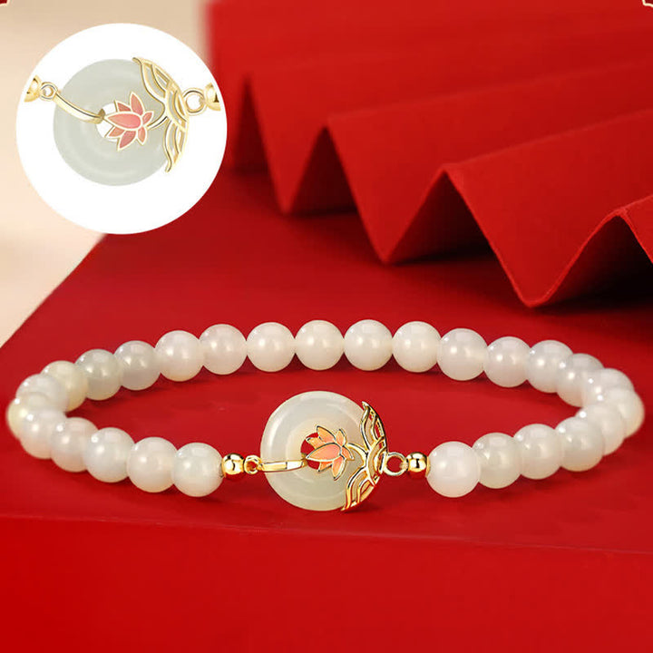 Buddha Stones Bracelet en argent sterling 925 Hetian avec boucle de boucle en jade blanc et symbole de lotus et perles d'harmonie - image 2