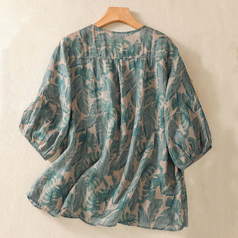 Buddha Stones T-shirt femme à col rond, col rond, plissé et bouffant, manches courtes - image 1