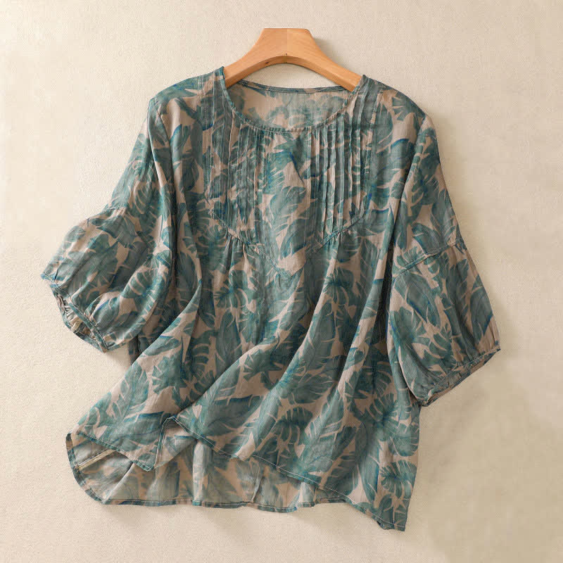 Buddha Stones T-shirt femme à col rond, col rond, plissé et bouffant, manches courtes - Vert mer moyen - US8-10，UK/AU12-14，EU40-42 (2XL) - image 0