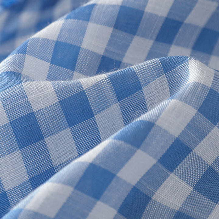 Buddha Stones T-shirt sans manches à carreaux d'été pour femme, col rond à volants et boutons au dos - image 8