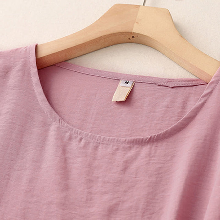 Buddha Stones T-shirt à manches courtes bouffantes pour femme, couleur unie, motif grenouille - image 2