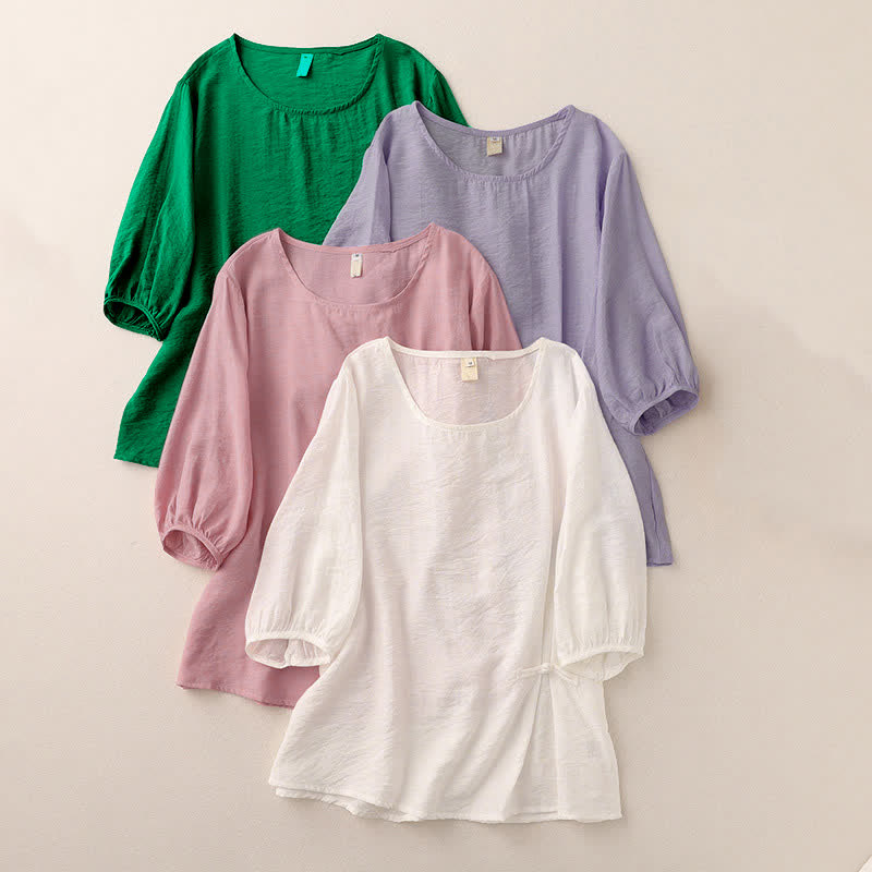 Buddha Stones T-shirt à manches courtes bouffantes pour femme, couleur unie, motif grenouille - image 18